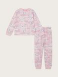 Monsoon Kids' Cotton Unicorn Print Pyjama Set, Pink/Multi