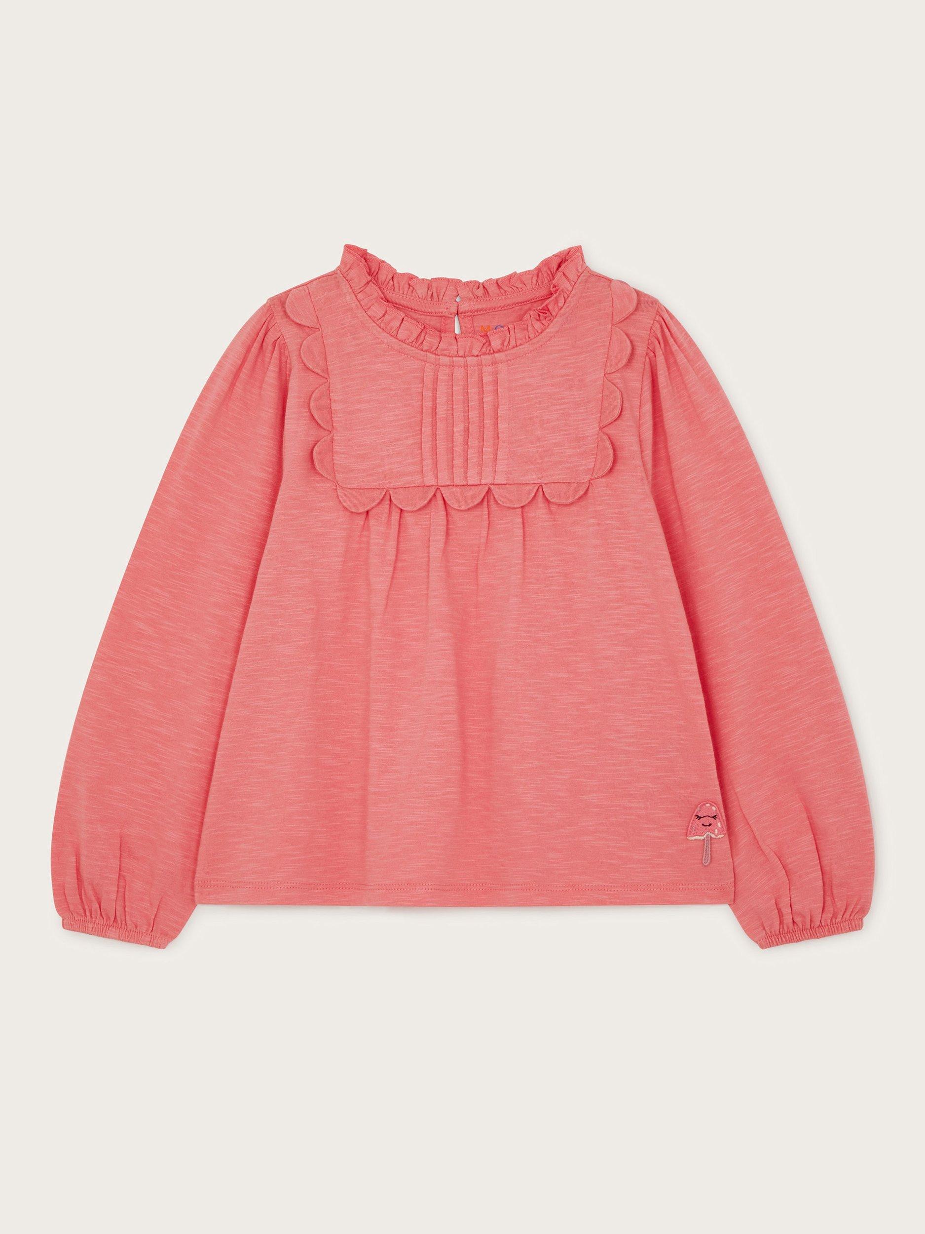 Monsoon Kids' Cotton Ruffle Long Sleeve Top, Pink