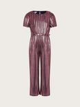 Monsoon Kids' Metallic Plisse Jumpsuit, Rose Gold