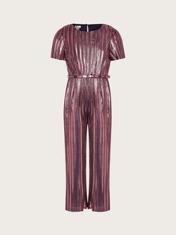 Monsoon Kids' Metallic Plisse Jumpsuit, Rose Gold, Rose Gold