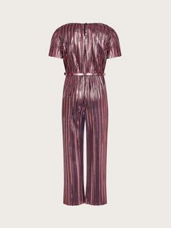 Monsoon Kids' Metallic Plisse Jumpsuit, Rose Gold - view 2, Rose Gold