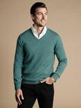 Charles Tyrwhitt Merino Wool V-Neck Jumper, Aqua Green