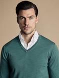 Charles Tyrwhitt Merino Wool V-Neck Jumper, Aqua Green