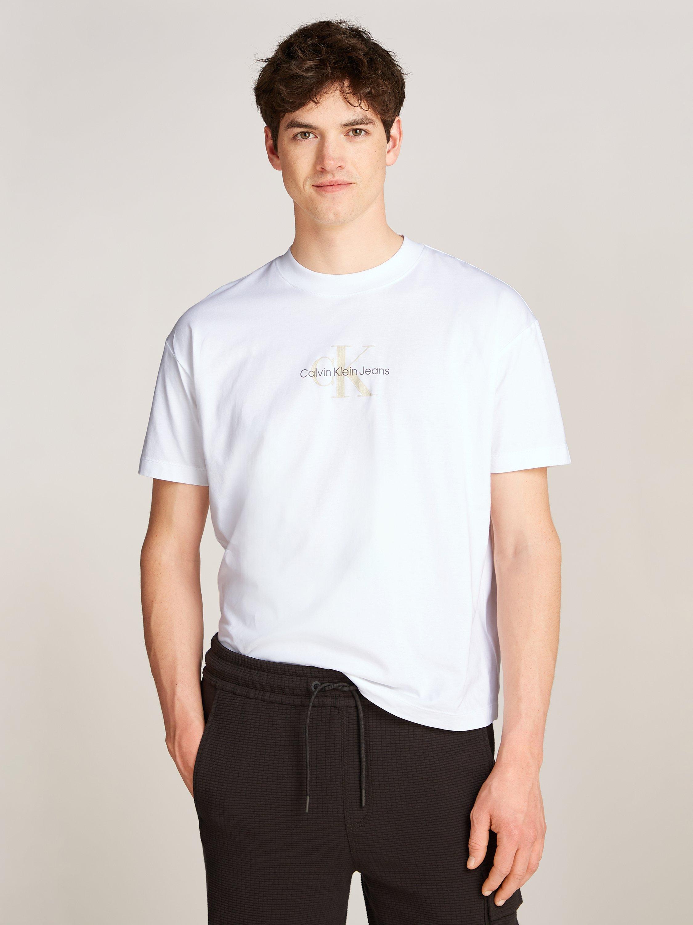 Product image 4 of 6, which shows Calvin Klein Jeans Textured Mono Logo Boyfriend T-Shirt, Bright White, M