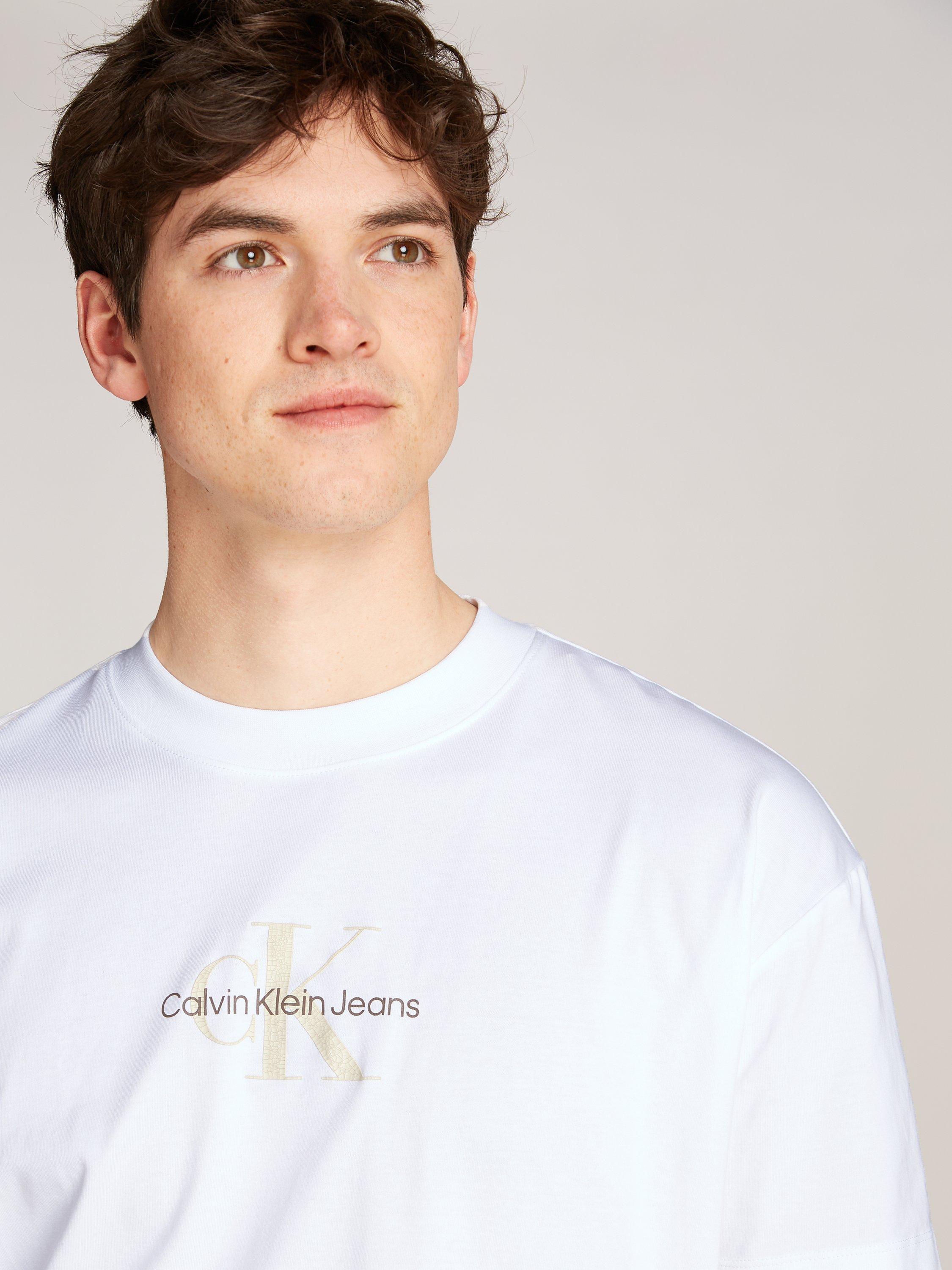 Product image 6 of 6, which shows Calvin Klein Jeans Textured Mono Logo Boyfriend T-Shirt, Bright White, M