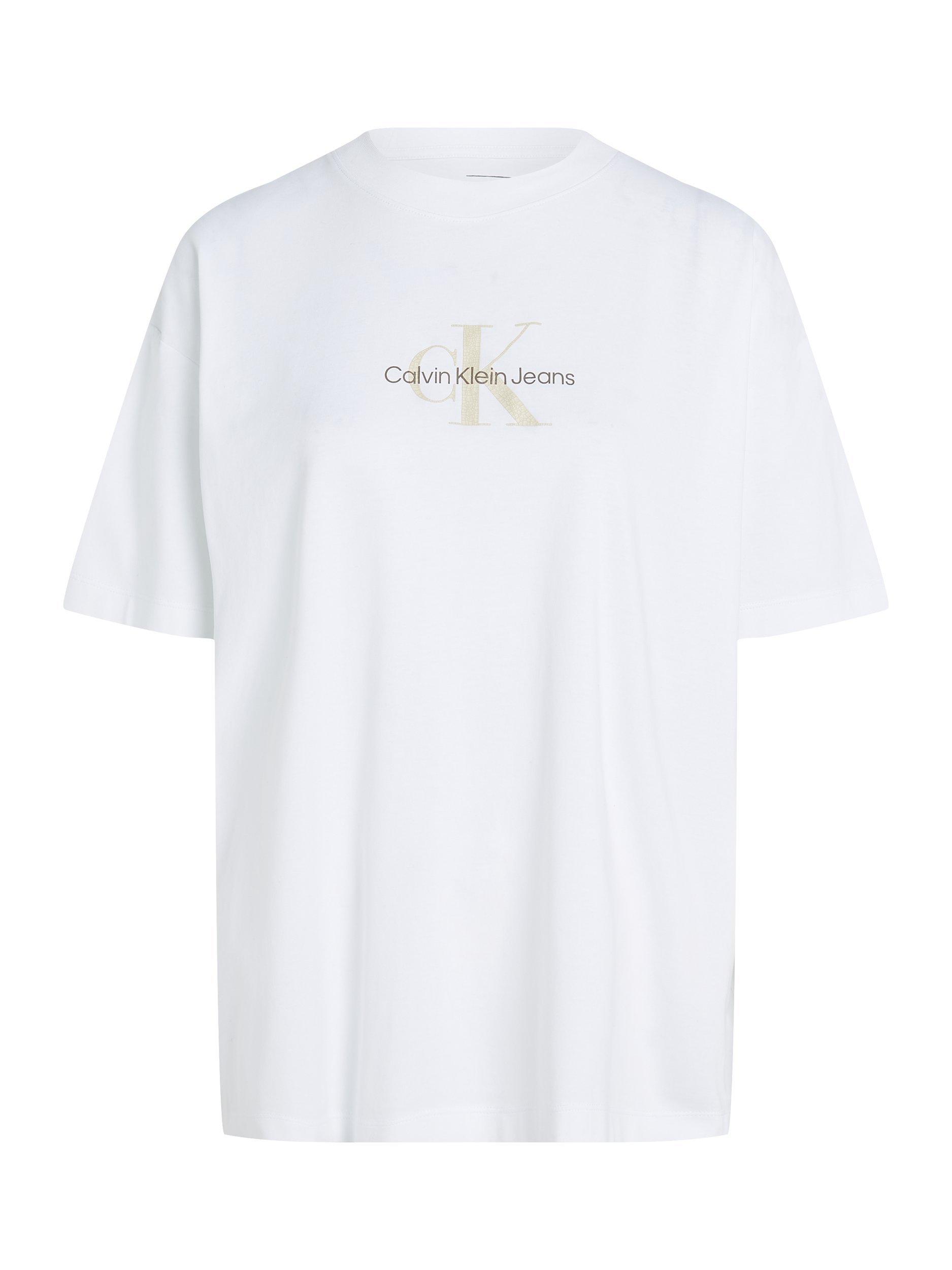Product image 1 of 6, which shows Calvin Klein Jeans Textured Mono Logo Boyfriend T-Shirt, Bright White, M