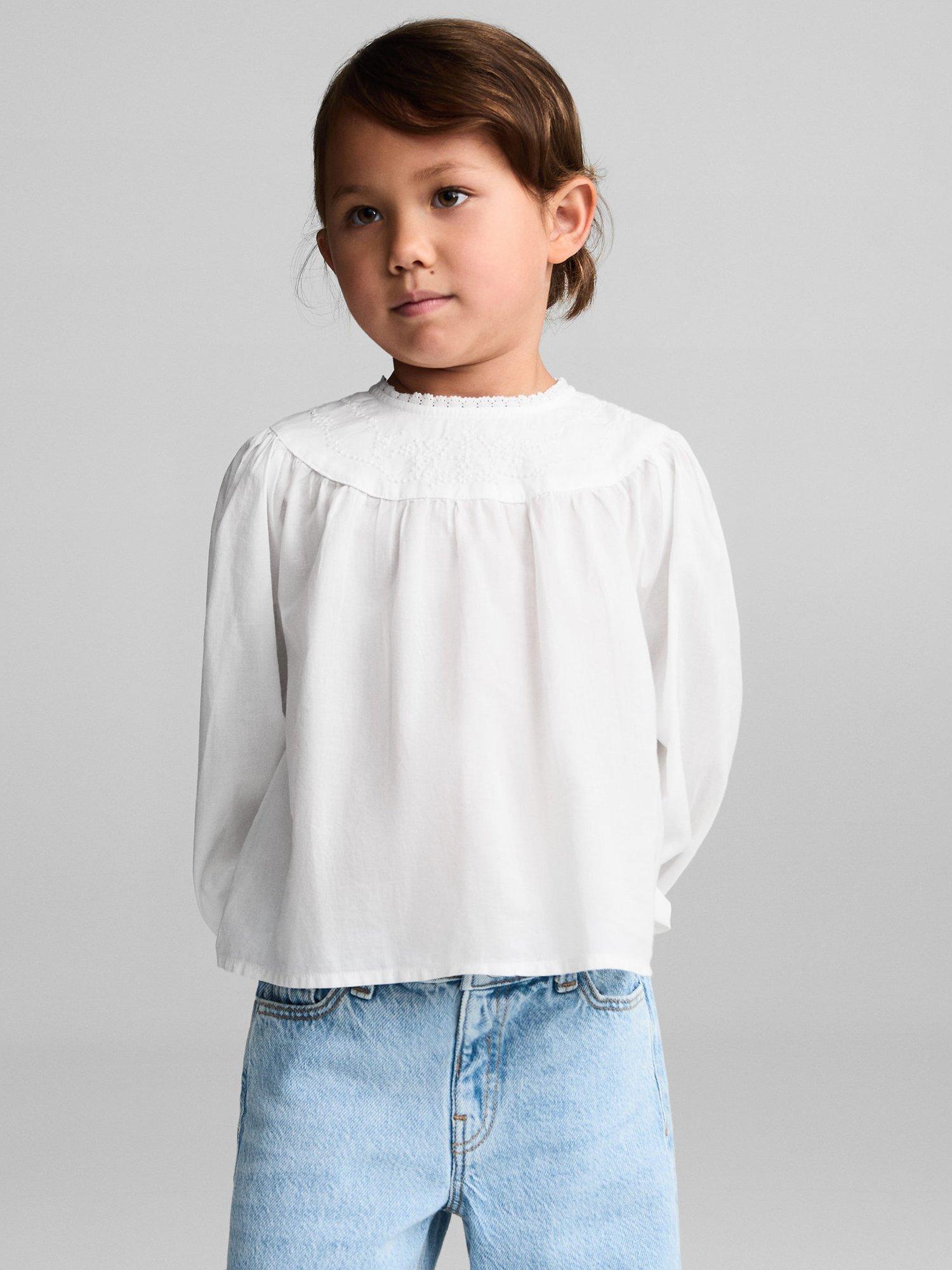 Mango Kids' Roma Embroidered Cotton Blouse, White