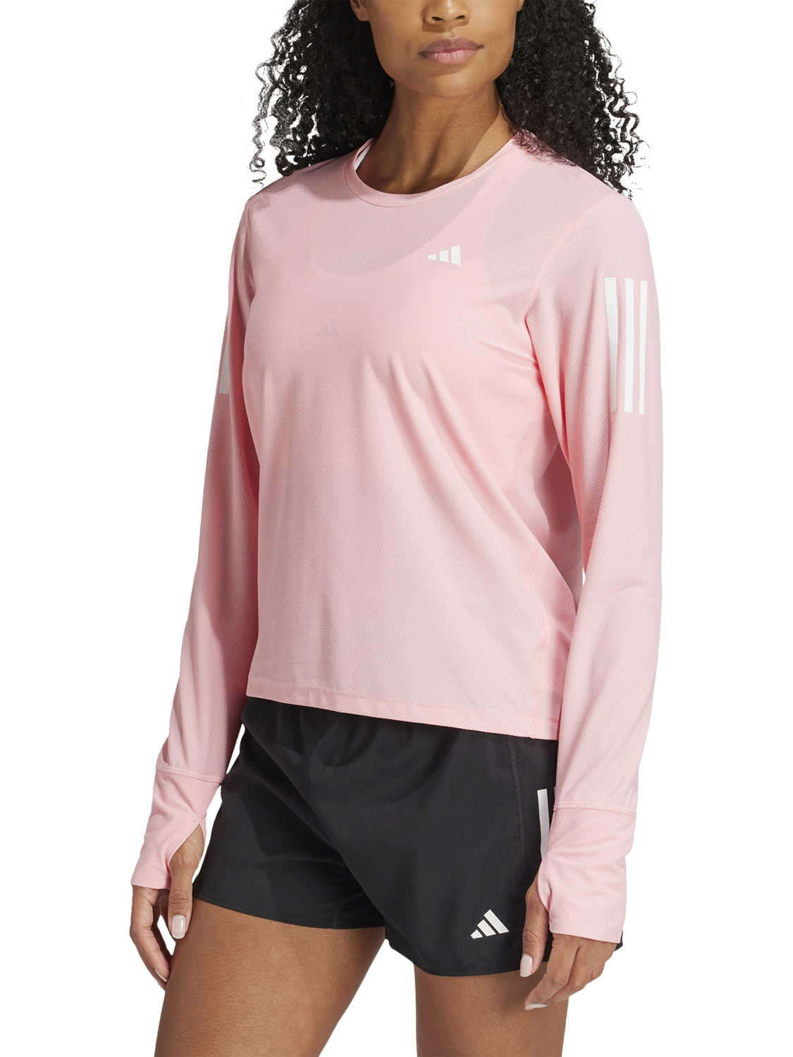 adidas Own The Run Long Sleeve Running T-Shirt, Semi Pink Spark