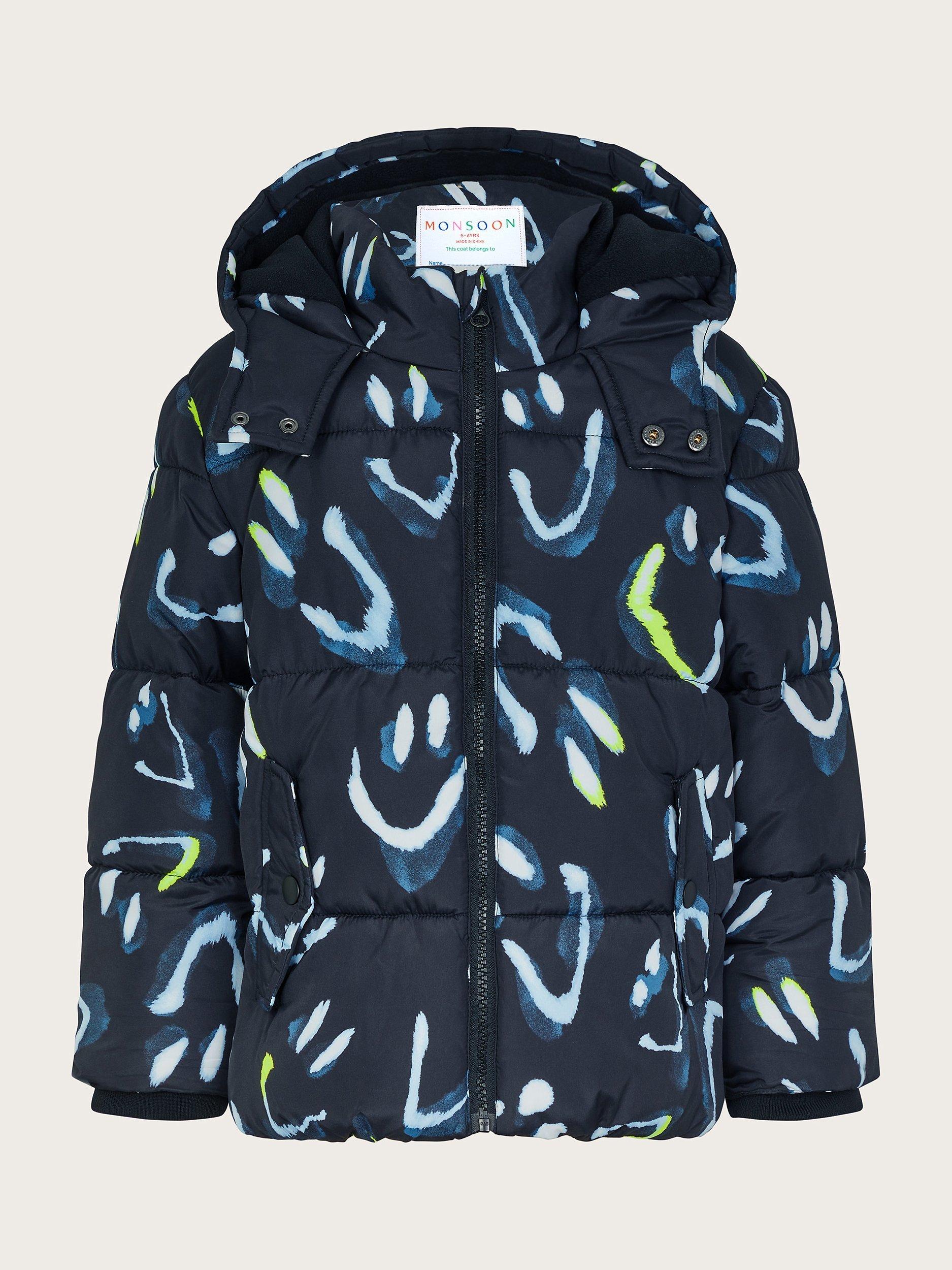 Monsoon Kids Happy Face Puffer Coat Black