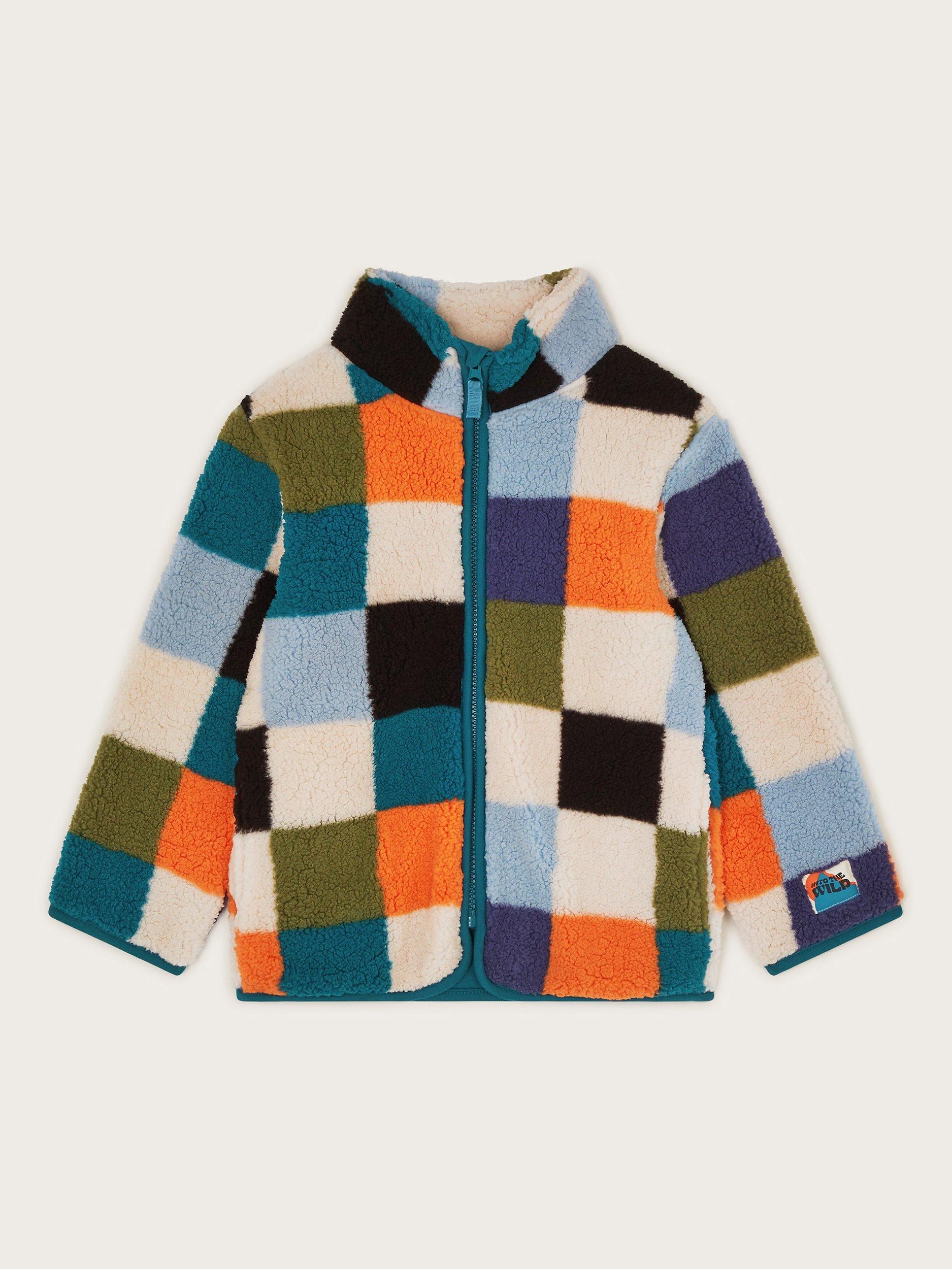 Monsoon Kids' Check Print High Neck Fleece, Multi