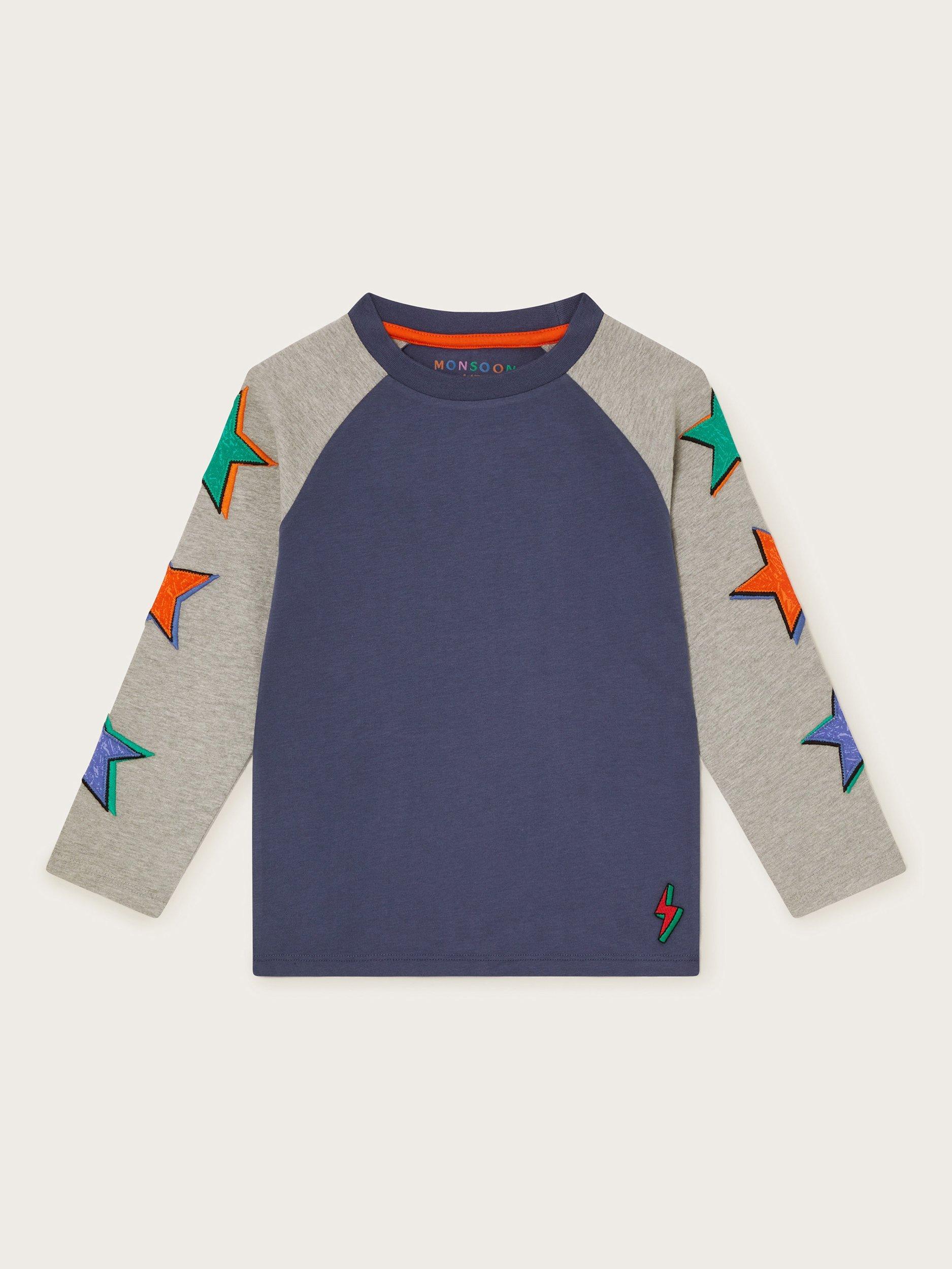 Monsoon Kids' Raglan Star Sleeve Tee, Grey
