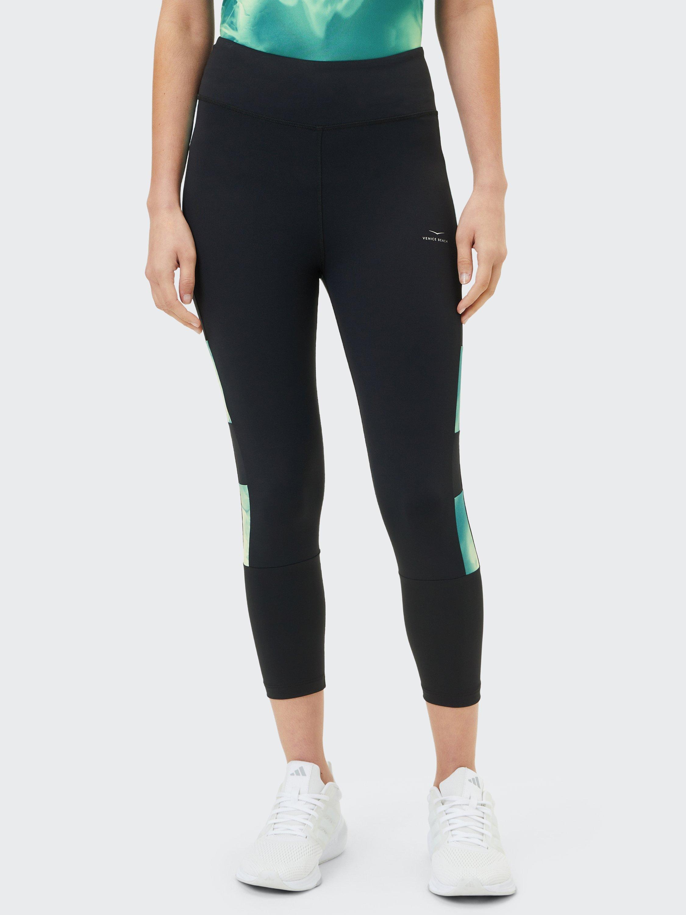 Product image 1 of 7, which shows Venice Beach Mable 7/8 Length Women's Leggings, Black/Green, XS