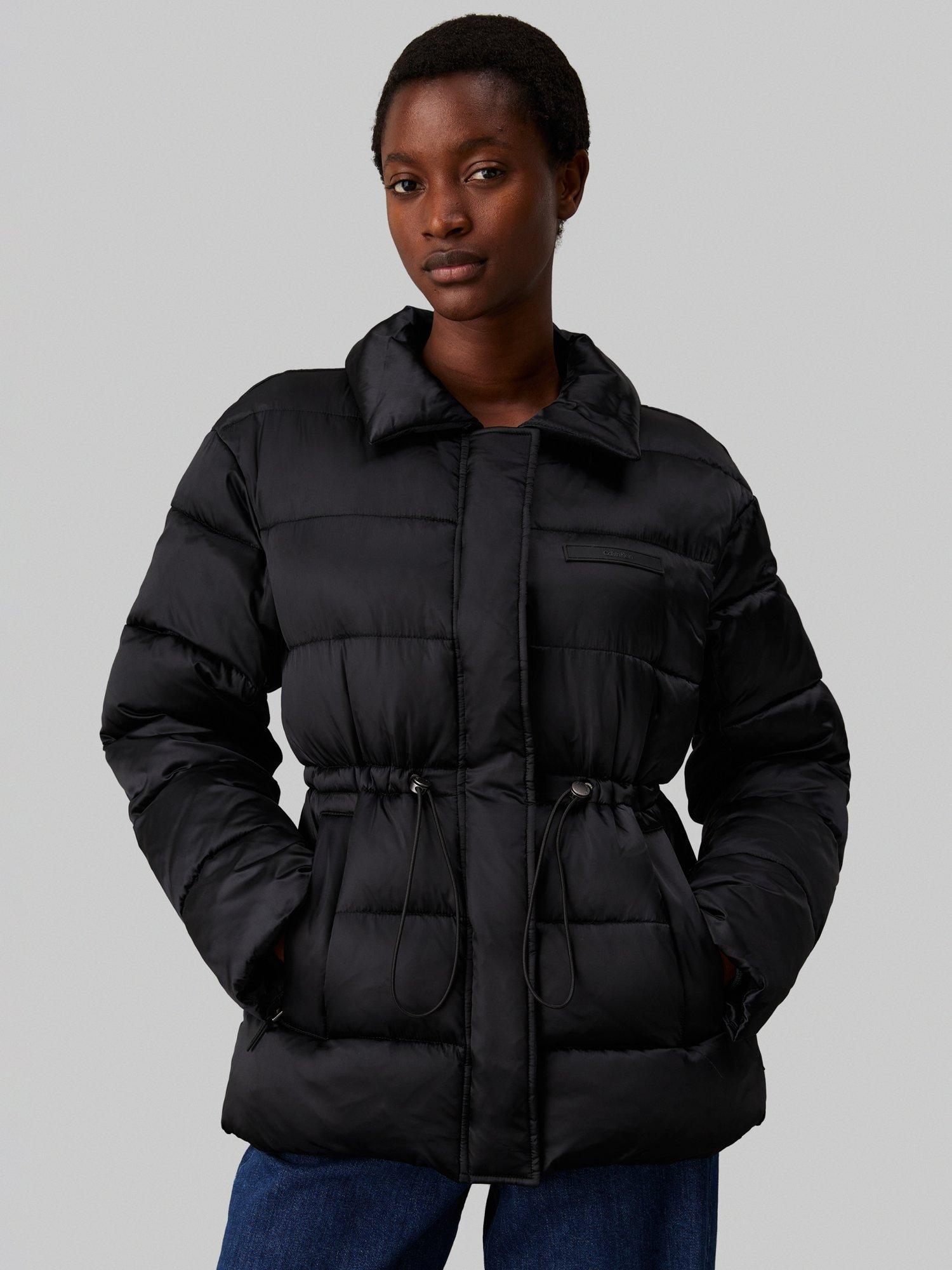 Product image 1 of 6, which shows Calvin Klein Jeans Padded Satin Drawsting Jacket, Black, L