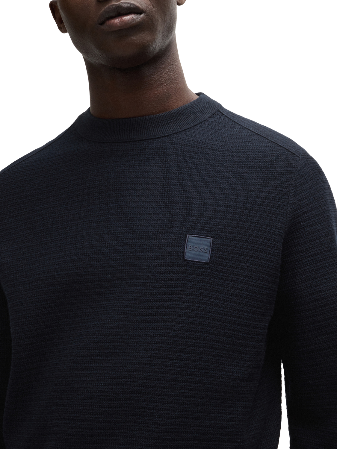 BOSS Organic Cotton Crew Neck Jumper Dark Blue