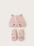 Monsoon Baby Novelty Bunny Fleece Beanie & Mittens Set, Pink