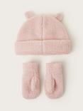 Monsoon Baby Novelty Bunny Fleece Beanie & Mittens Set, Pink