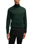 BOSS Roll Neck Wool Jumper, Open Green