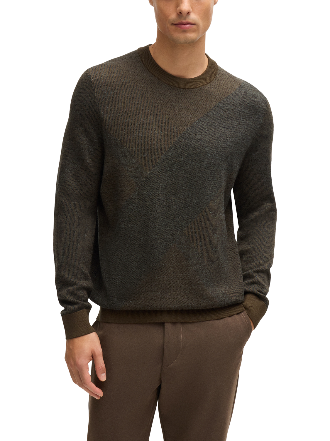 Product image 1 of 5, which shows BOSS Wool Crew Neck Jumper, Olive/Multi, XXXL