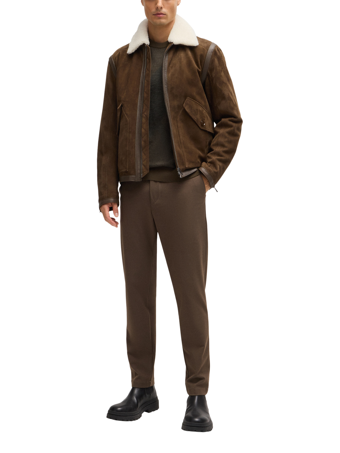 Product image 3 of 5, which shows BOSS Wool Crew Neck Jumper, Olive/Multi, XXXL