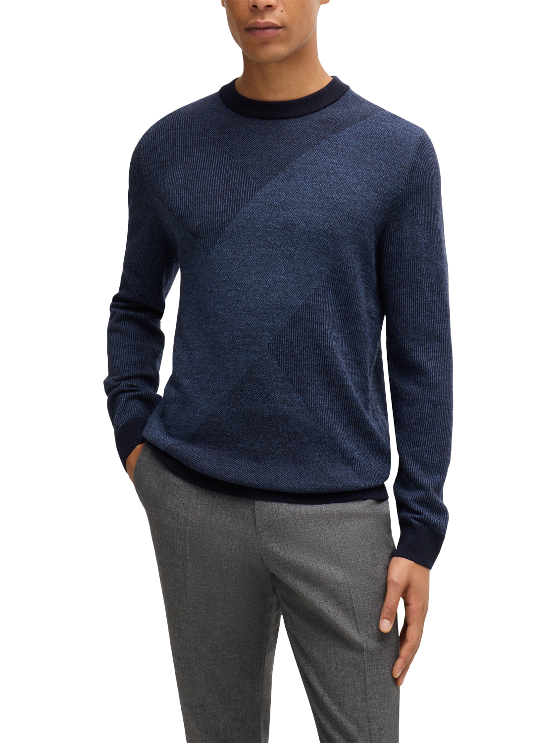 BOSS Crew Neck Wool Jumper, Dark Blue