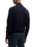 BOSS Pure Wool Slim Fit Zip Neck Jumper, Dark Blue