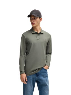 BOSS Long Sleeve Polo Shirt, Open Grey, Open Grey