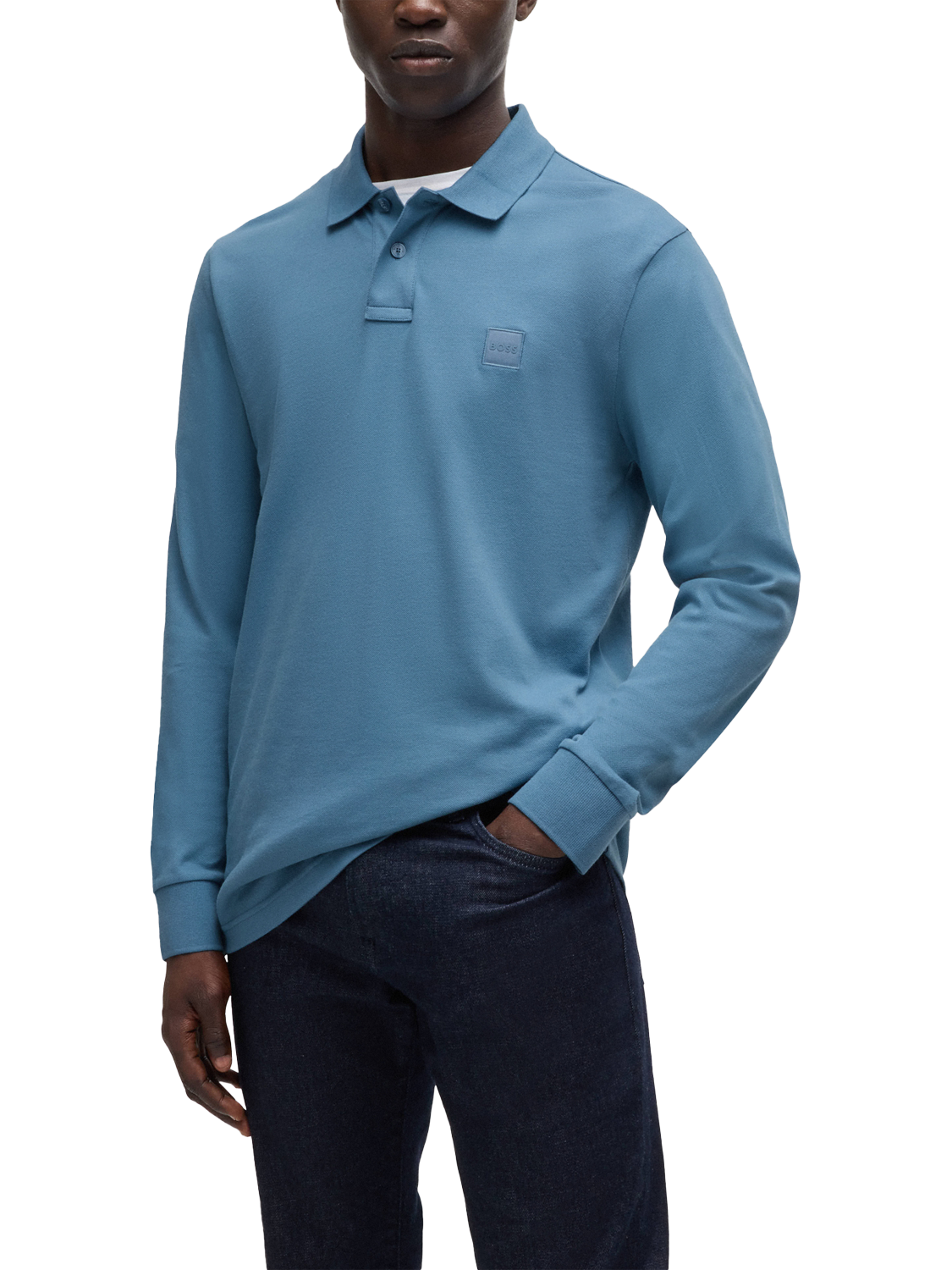 BOSS Cotton Blend Slim Fit Long Sleeve Polo Shirt