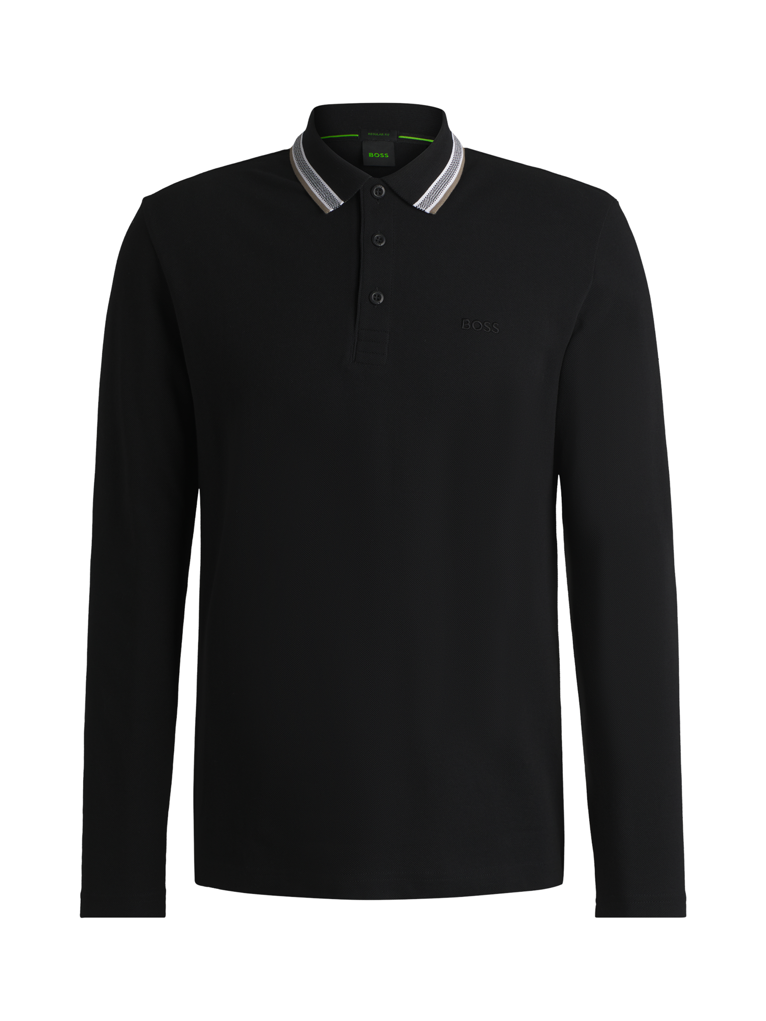 Product image 4 of 5, which shows BOSS Cotton Regular Fit Long Sleeve Polo Shirt, Charcoal, L