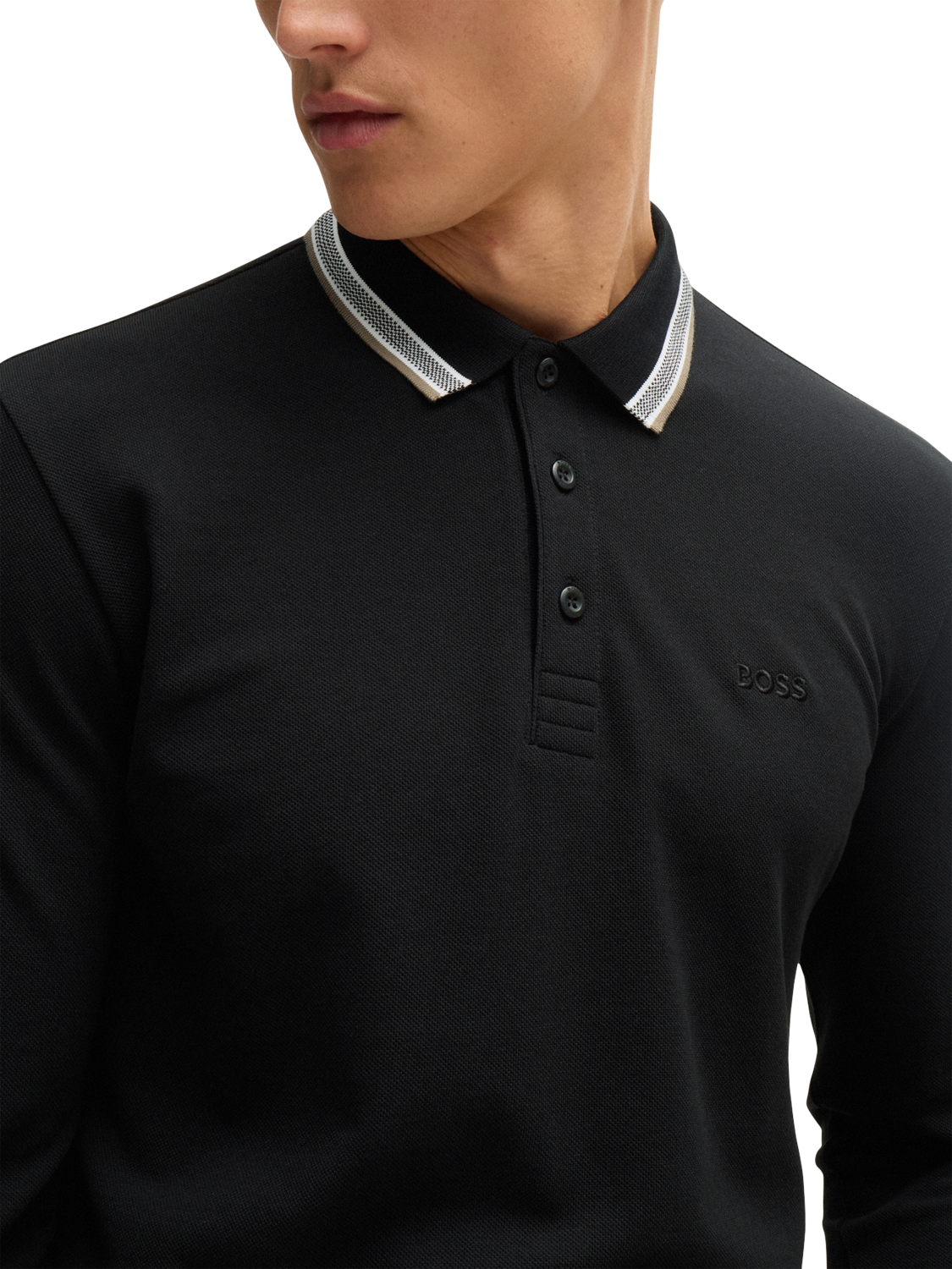 Product image 5 of 5, which shows BOSS Cotton Regular Fit Long Sleeve Polo Shirt, Charcoal, L