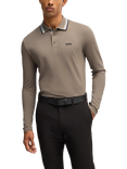 BOSS Cotton Regular Fit Long Sleeve Polo Shirt, Pastel Grey