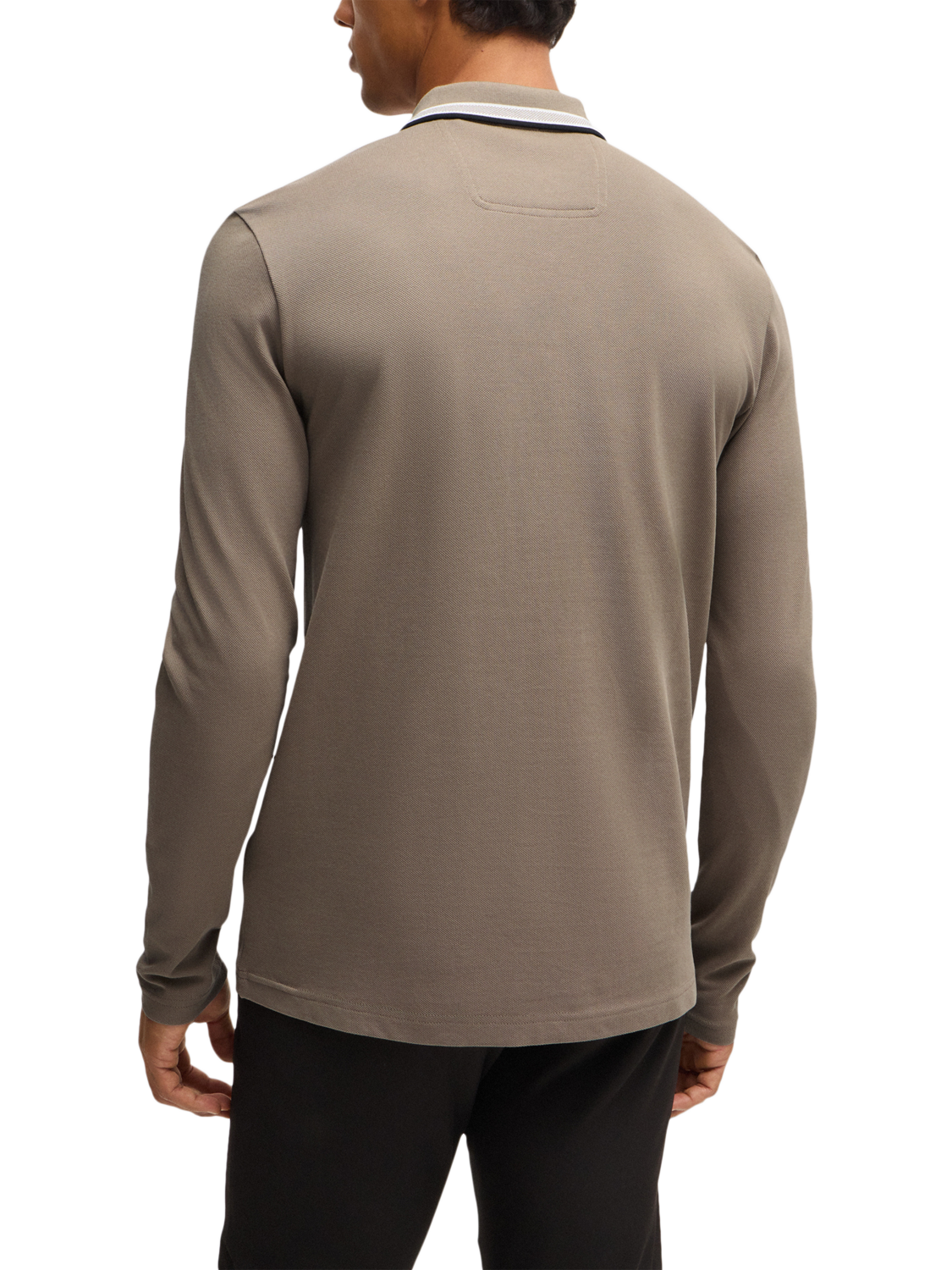 Product image 2 of 5, which shows BOSS Cotton Regular Fit Long Sleeve Polo Shirt, Pastel Grey, XL