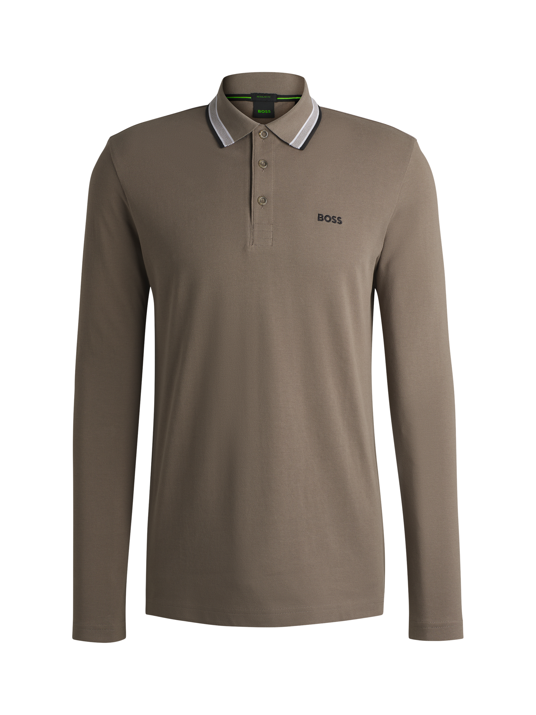 Product image 4 of 5, which shows BOSS Cotton Regular Fit Long Sleeve Polo Shirt, Pastel Grey, XL