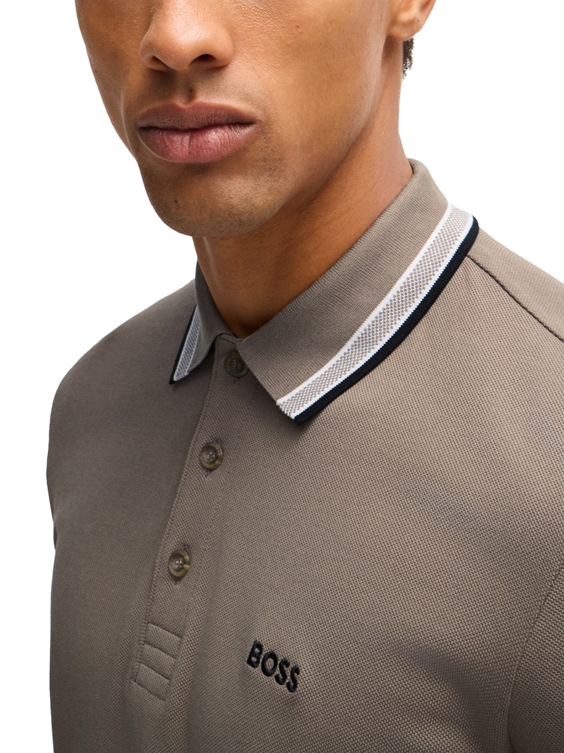 Product image 5 of 5, which shows BOSS Cotton Regular Fit Long Sleeve Polo Shirt, Pastel Grey, XL
