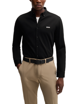 BOSS Cotton Regular Fit Logo Shirt, Black