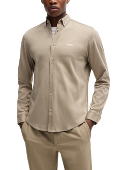 BOSS Cotton Regular Fit Logo Shirt, Beige