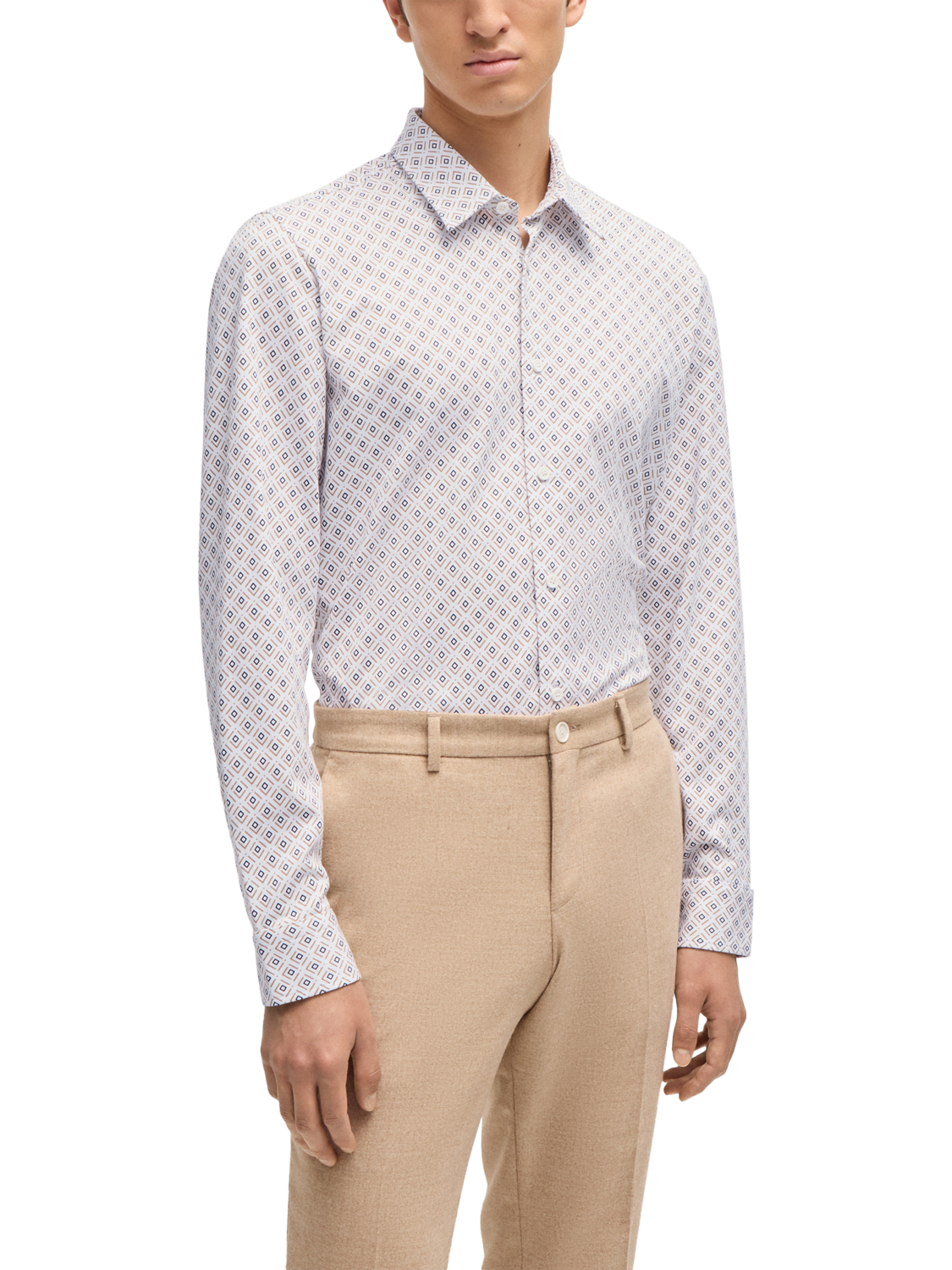 Product image 1 of 6, which shows BOSS Slim Fit Long Sleeve Cotton Blend Shirt, Medium Beige, XL