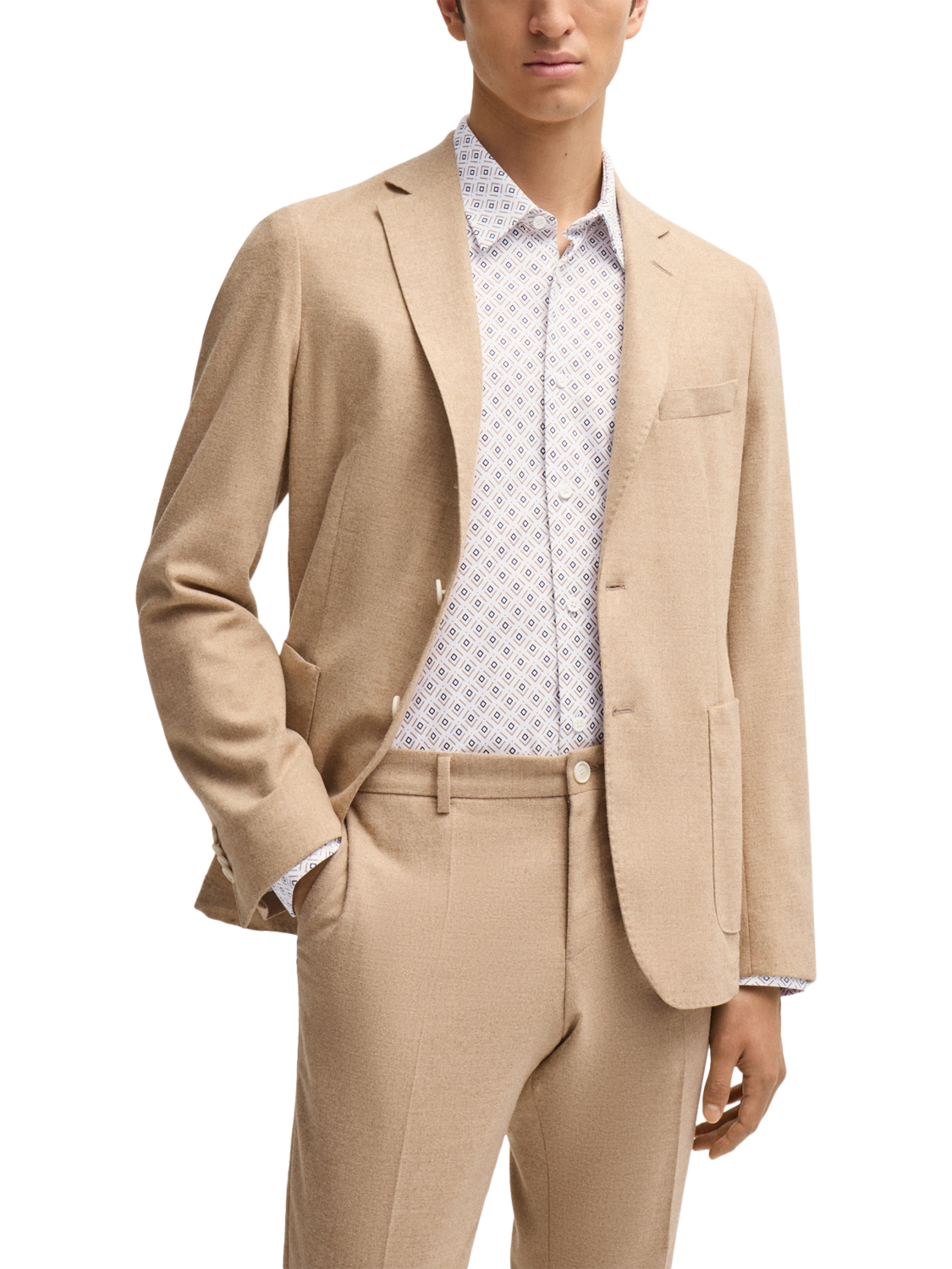Product image 6 of 6, which shows BOSS Slim Fit Long Sleeve Cotton Blend Shirt, Medium Beige, XL
