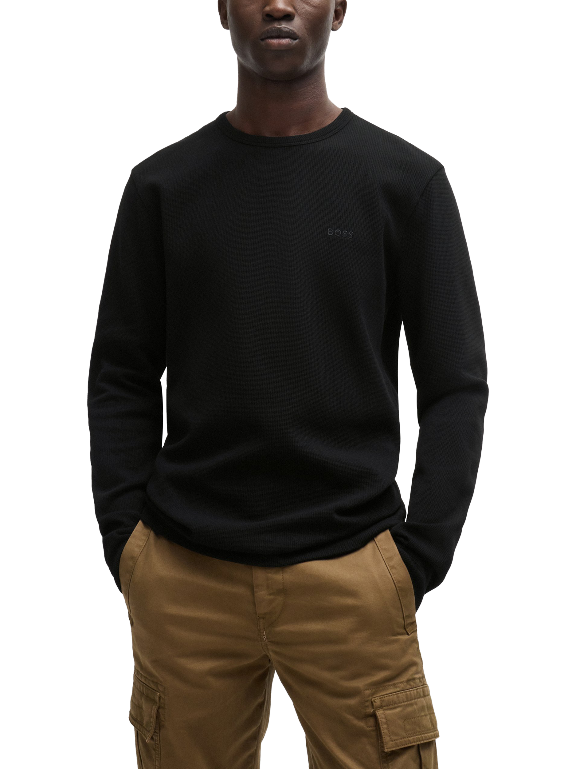 Product image 1 of 5, which shows BOSS Tempesto Long Sleeve Crew Neck Top, Black, M
