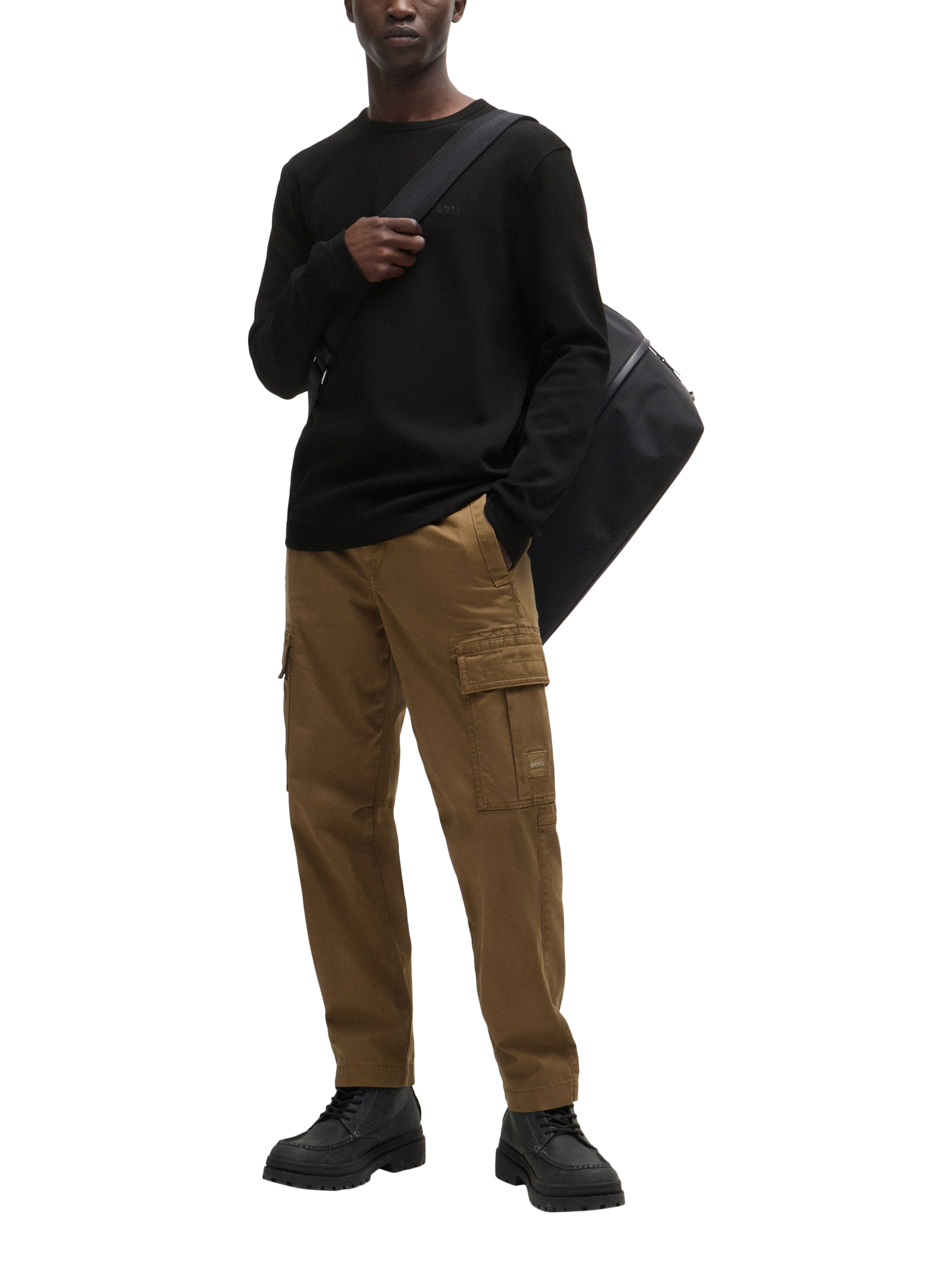 Product image 3 of 5, which shows BOSS Tempesto Long Sleeve Crew Neck Top, Black, M