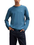 BOSS Tempesto Waffle Cotton Blend Long Sleeve Crew Neck Top, Open Blue