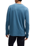 BOSS Tempesto Waffle Cotton Blend Long Sleeve Crew Neck Top, Open Blue