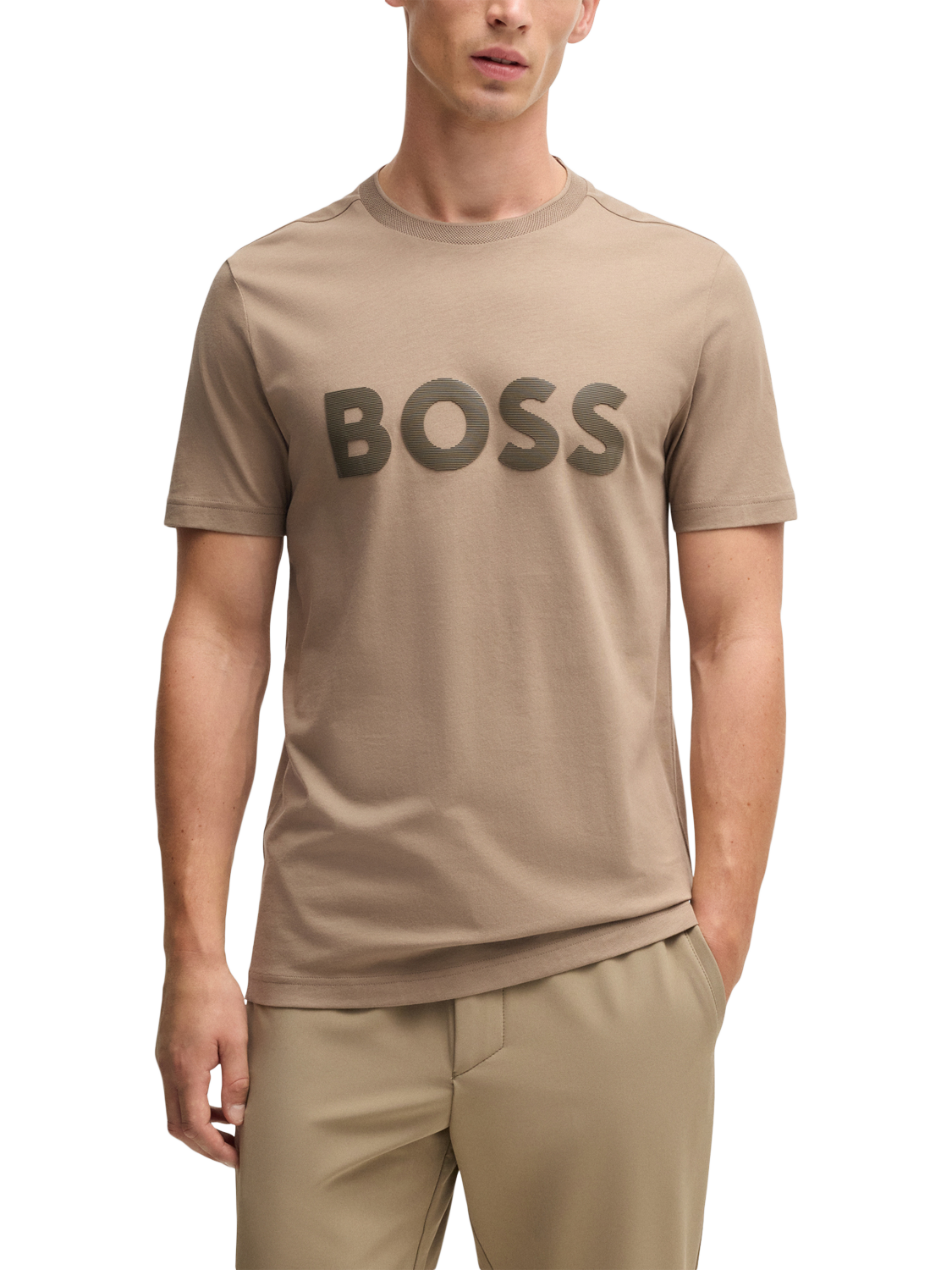 HUGO BOSS BOSS Cotton Mirror Logo Regular Fit T Shirt Beige