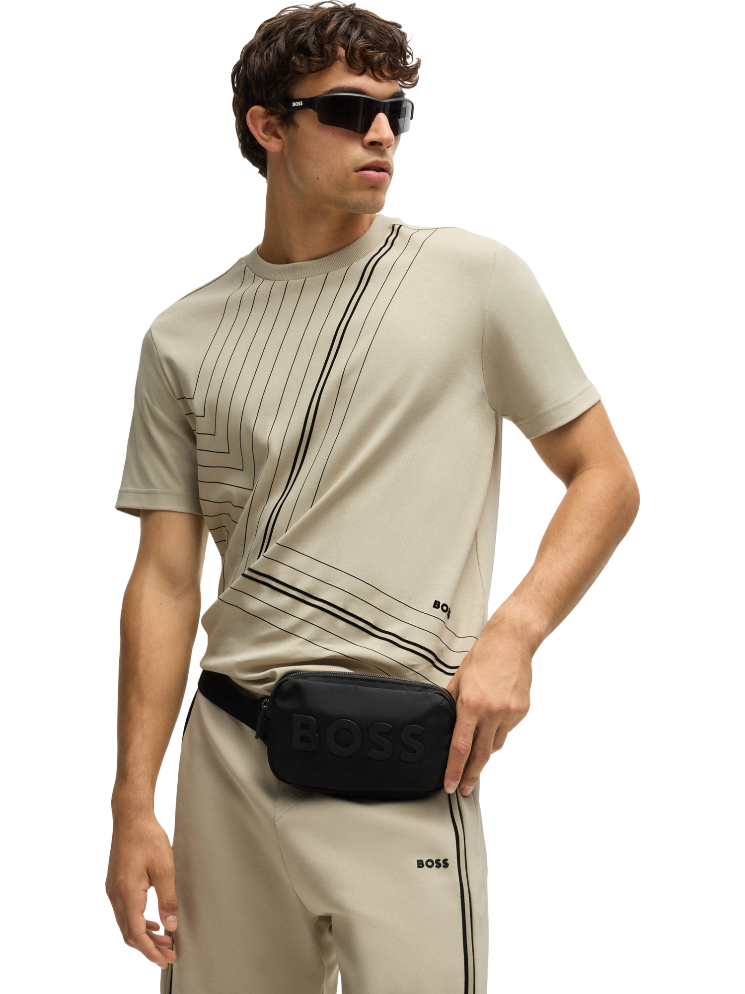 Product image 1 of 5, which shows BOSS Regular Fit Graphic Print T-Shirt, Light Beige, 4XL
