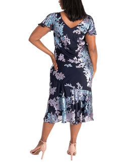 chesca Enchanting Leaves Silk Blend Dress, Navy/Multi - view 2, Navy/Multi