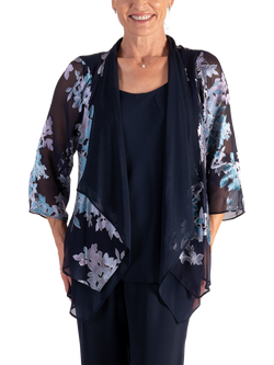 chesca Enchanted Leaf Silk Blend Shrug, Navy/Multi, Navy/Multi