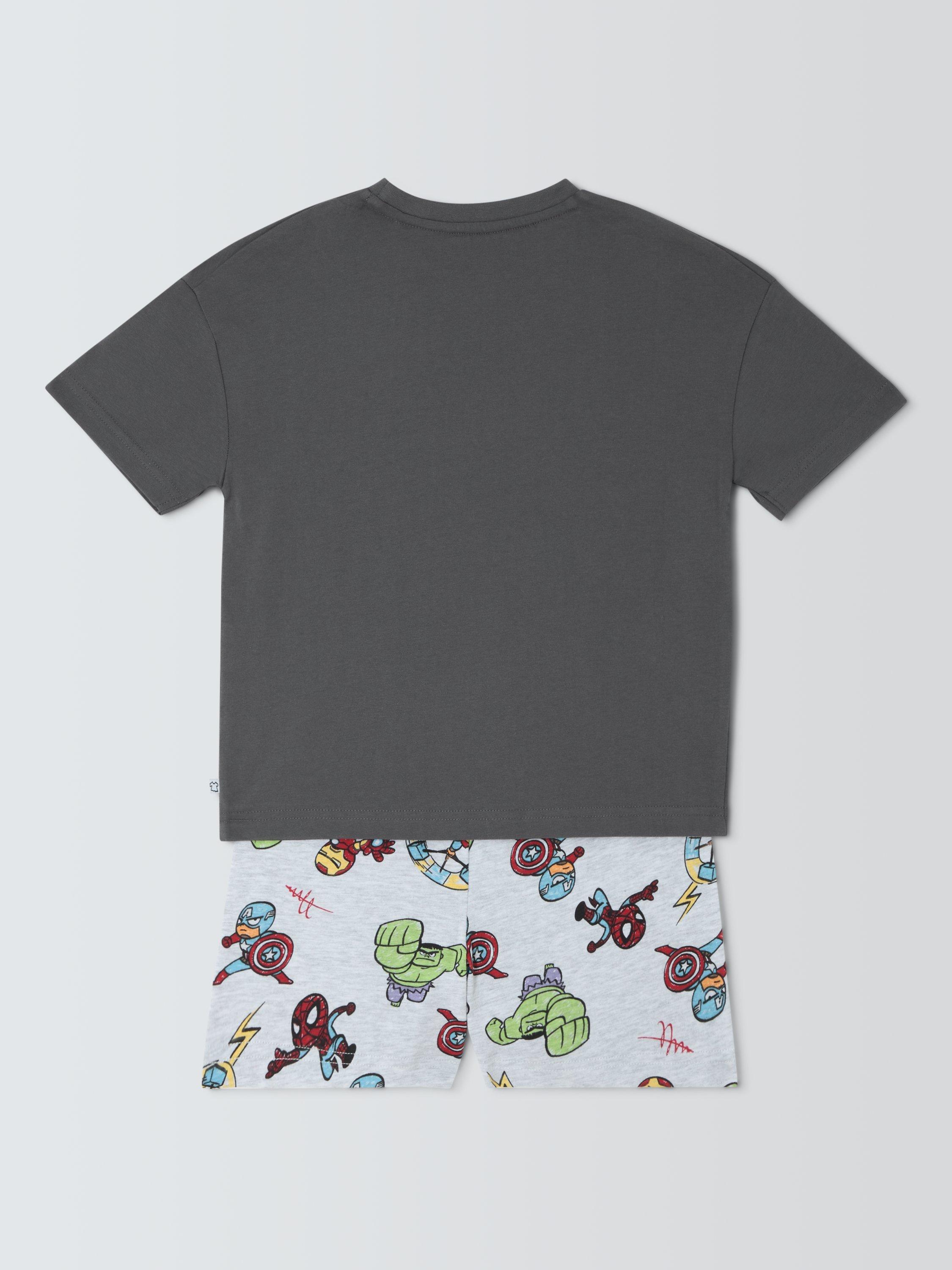 Product image 7 of 7, which shows Brand Threads Kids' Marvel Glow-in-the-Dark Pyjama Set, Grey, 8-9 years