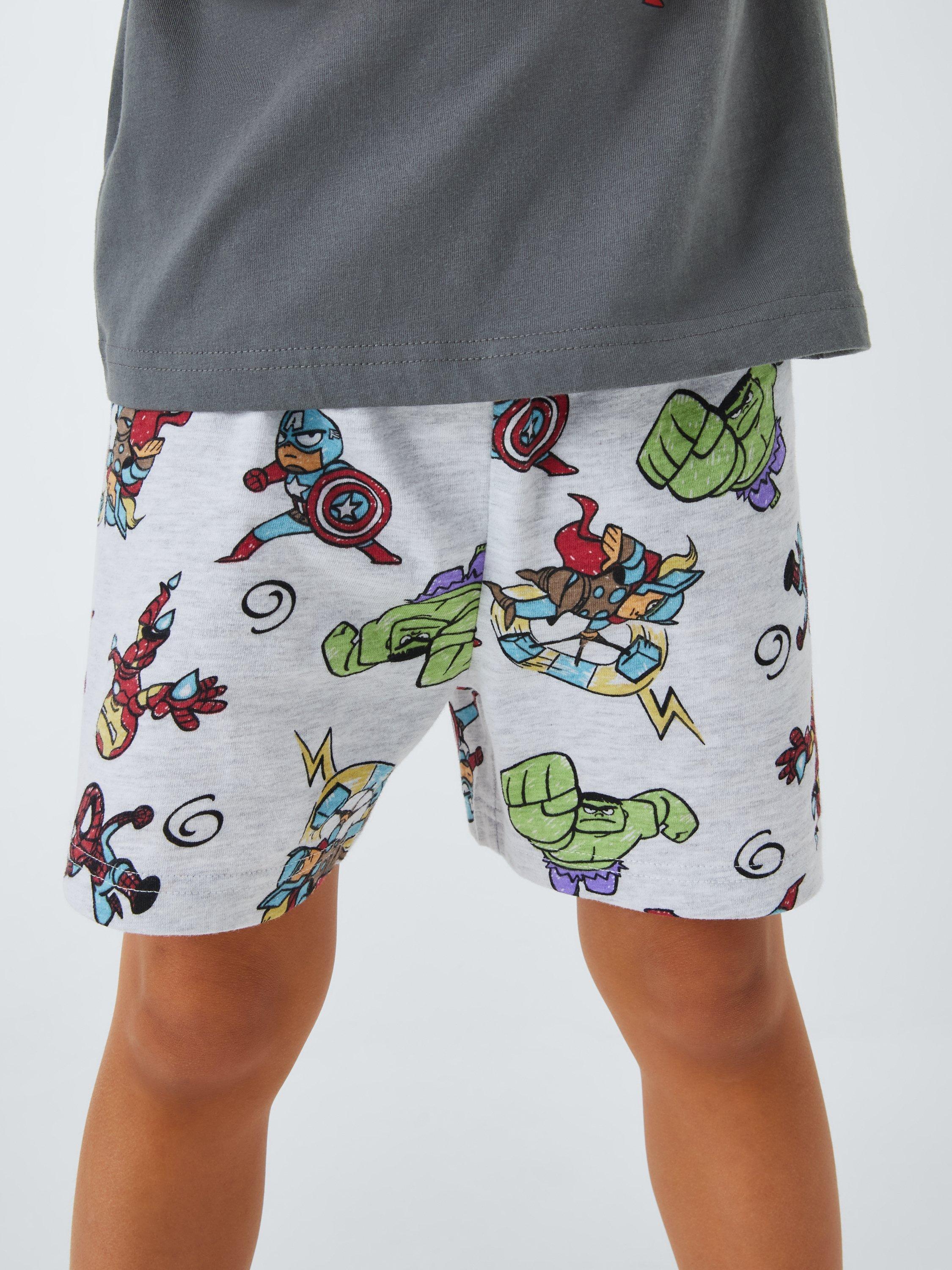 Product image 4 of 7, which shows Brand Threads Kids' Marvel Glow-in-the-Dark Pyjama Set, Grey, 8-9 years