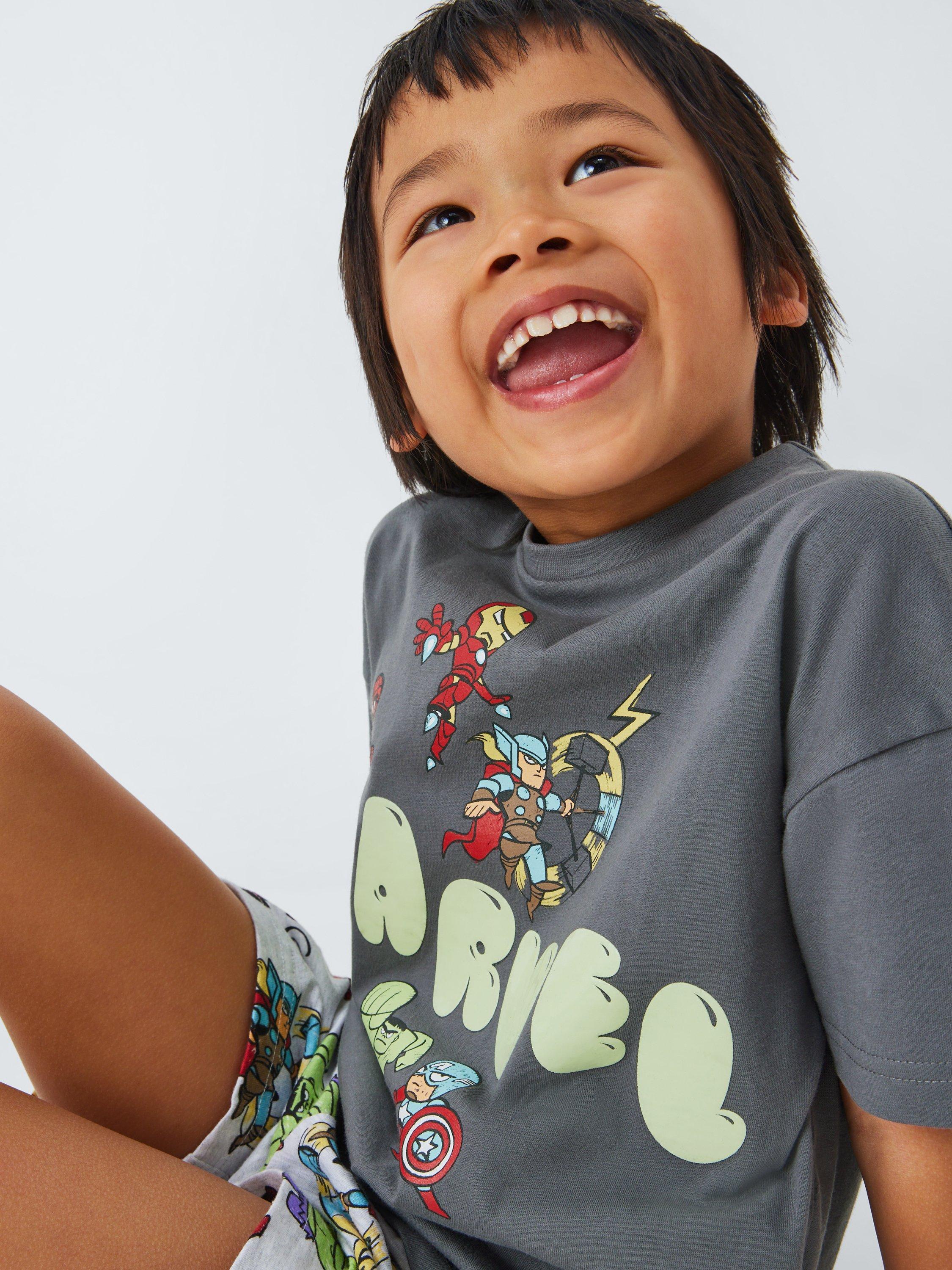 Product image 5 of 7, which shows Brand Threads Kids' Marvel Glow-in-the-Dark Pyjama Set, Grey, 8-9 years