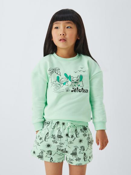 Brand Threads Kids' Lilo & Stitch Sweatshirt and Shorts Set, Mint, Mint