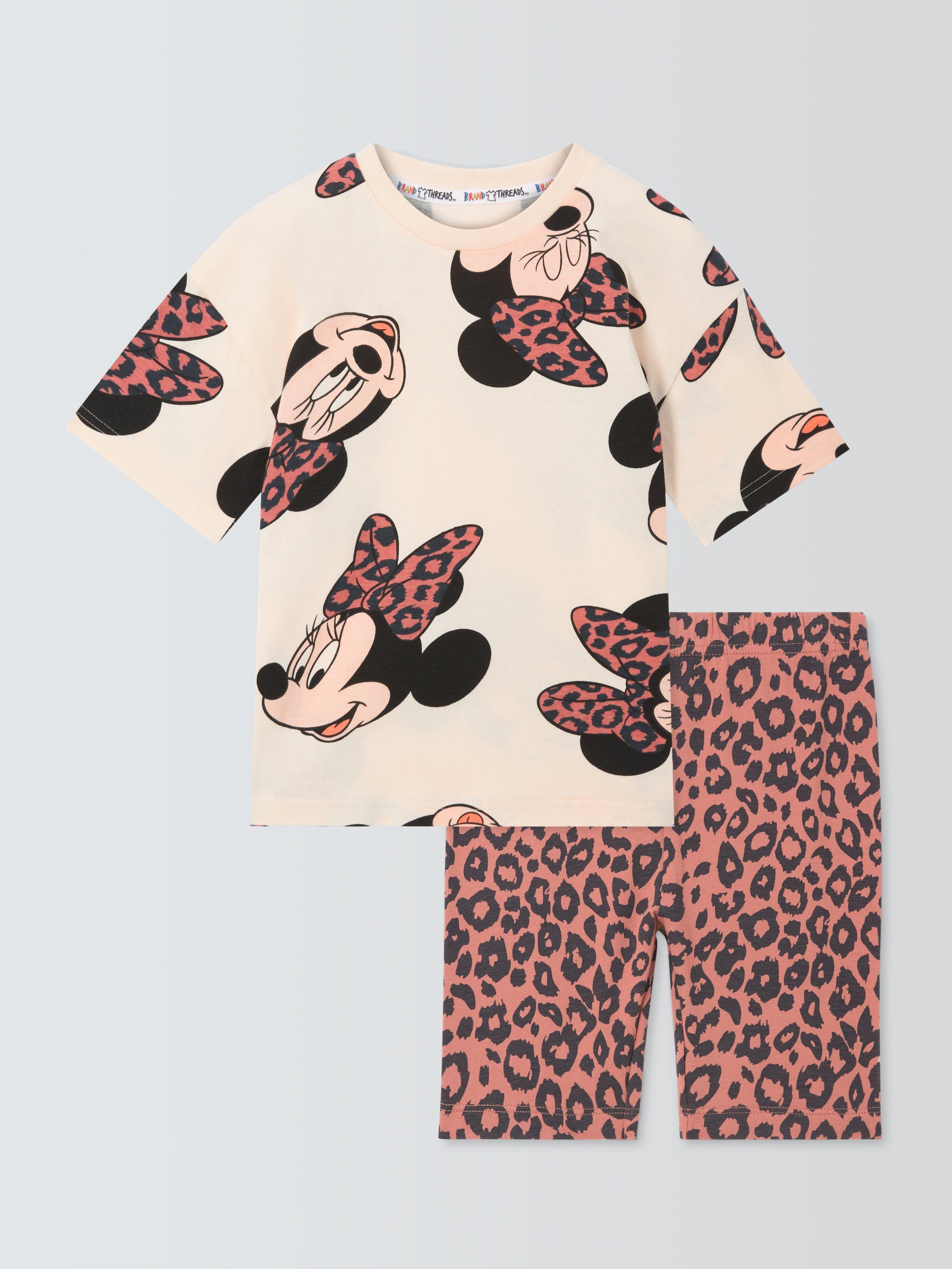 Product image 1 of 3, which shows Brand Threads Kids' Minnie Mouse T-Shirt and Shorts Set, White/Pink, 4-5 years
